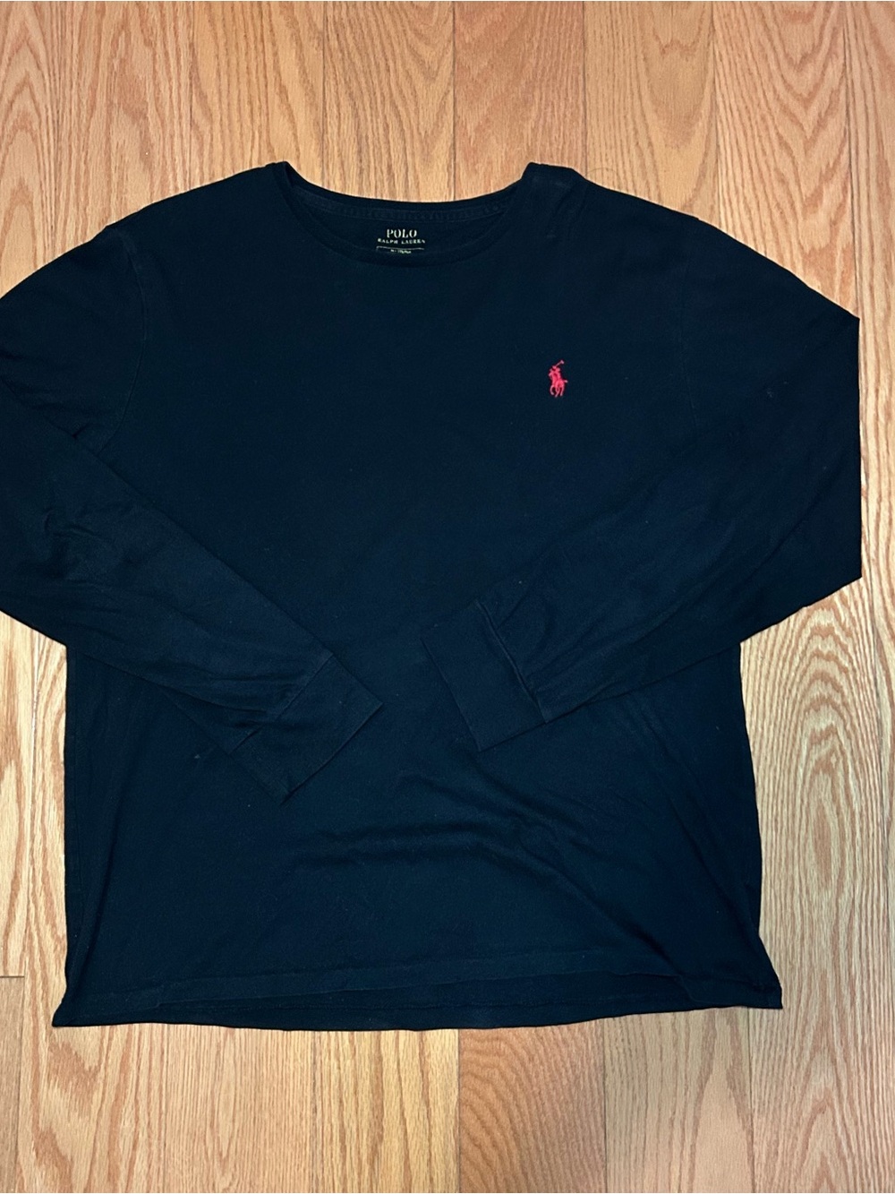 Polo by Ralph Lauren Men’s Black Long-Sleeve Crewneck Shirt with Red Logo